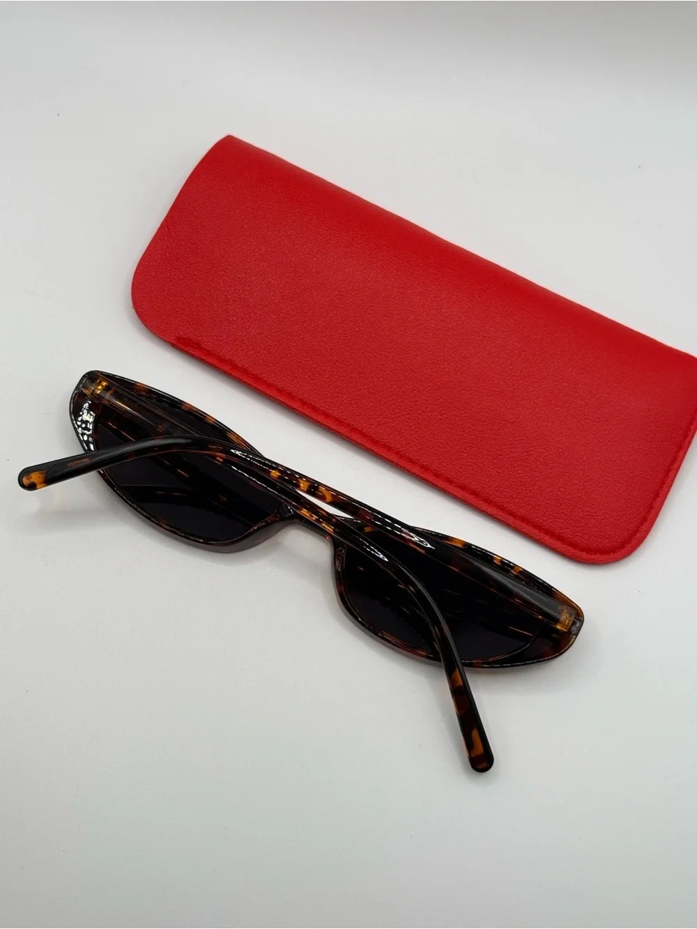 Vintage 80s Tortoise Shell Cat Eye Sunglasses Dark Lens Retro Slim Shades